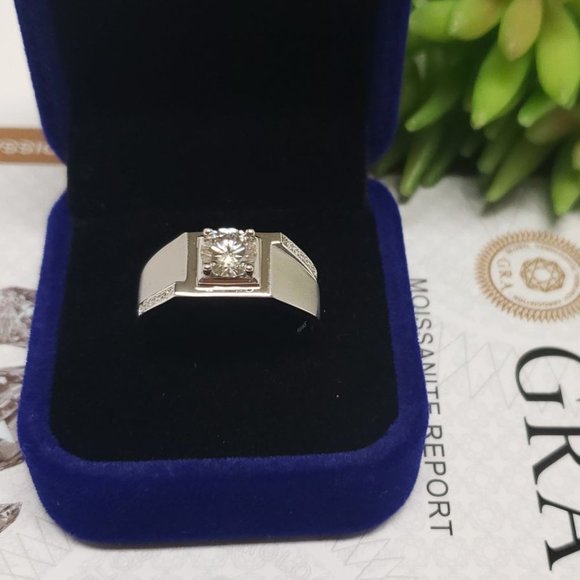 Men Moissanite Ring Engagement Ring 925 Sterling Silver Band for Men (M108) - Picture 6 of 6